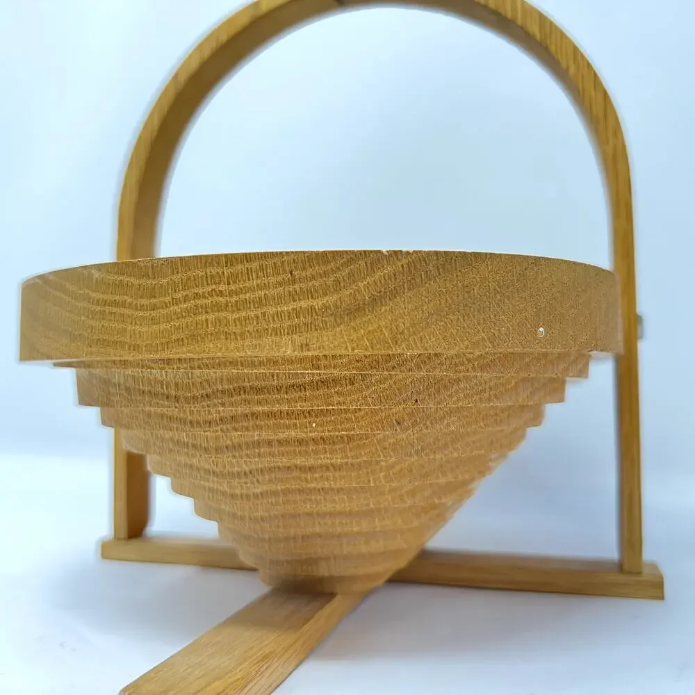 Deep Spring Hand Crafted Wooden Collapsible Spiral Cut Brown Basket